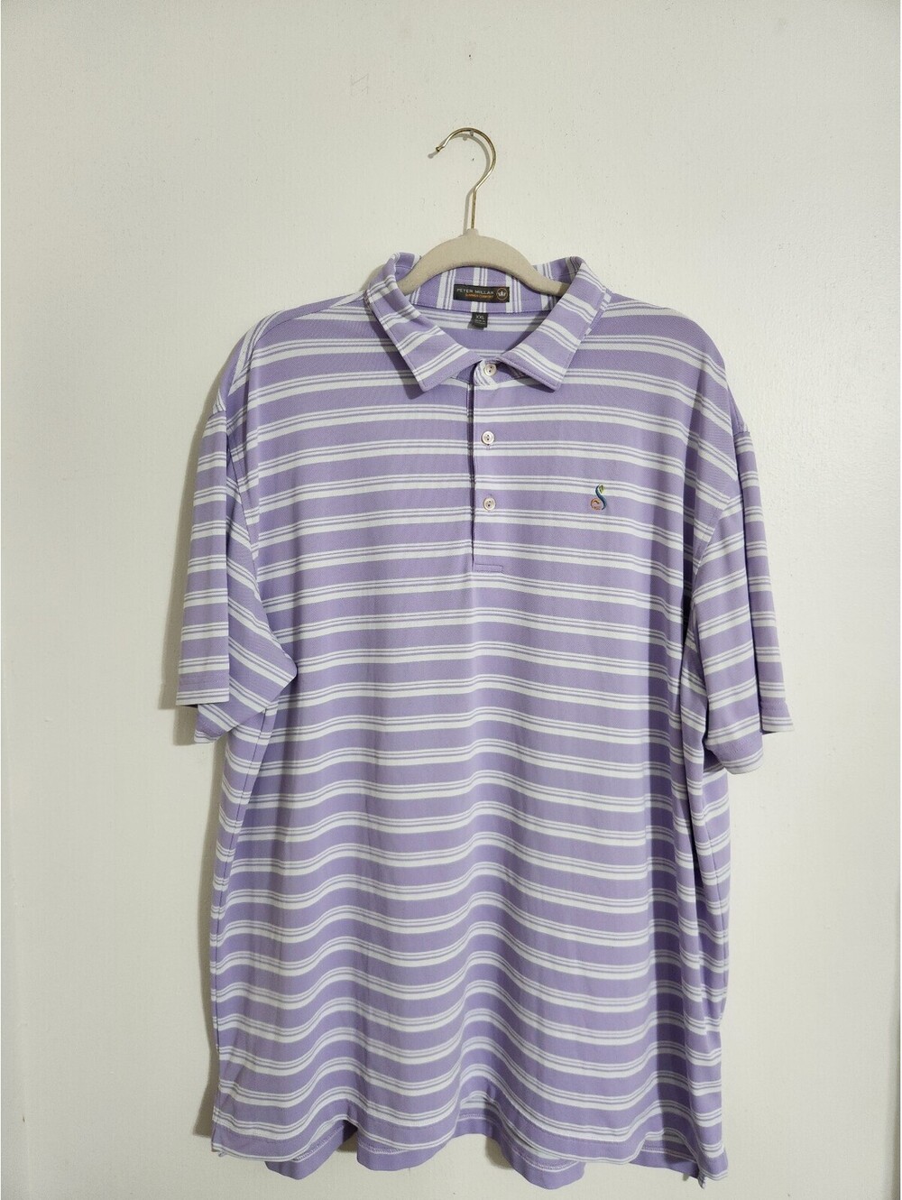 Peter Millar Lavender and White Striped Polo